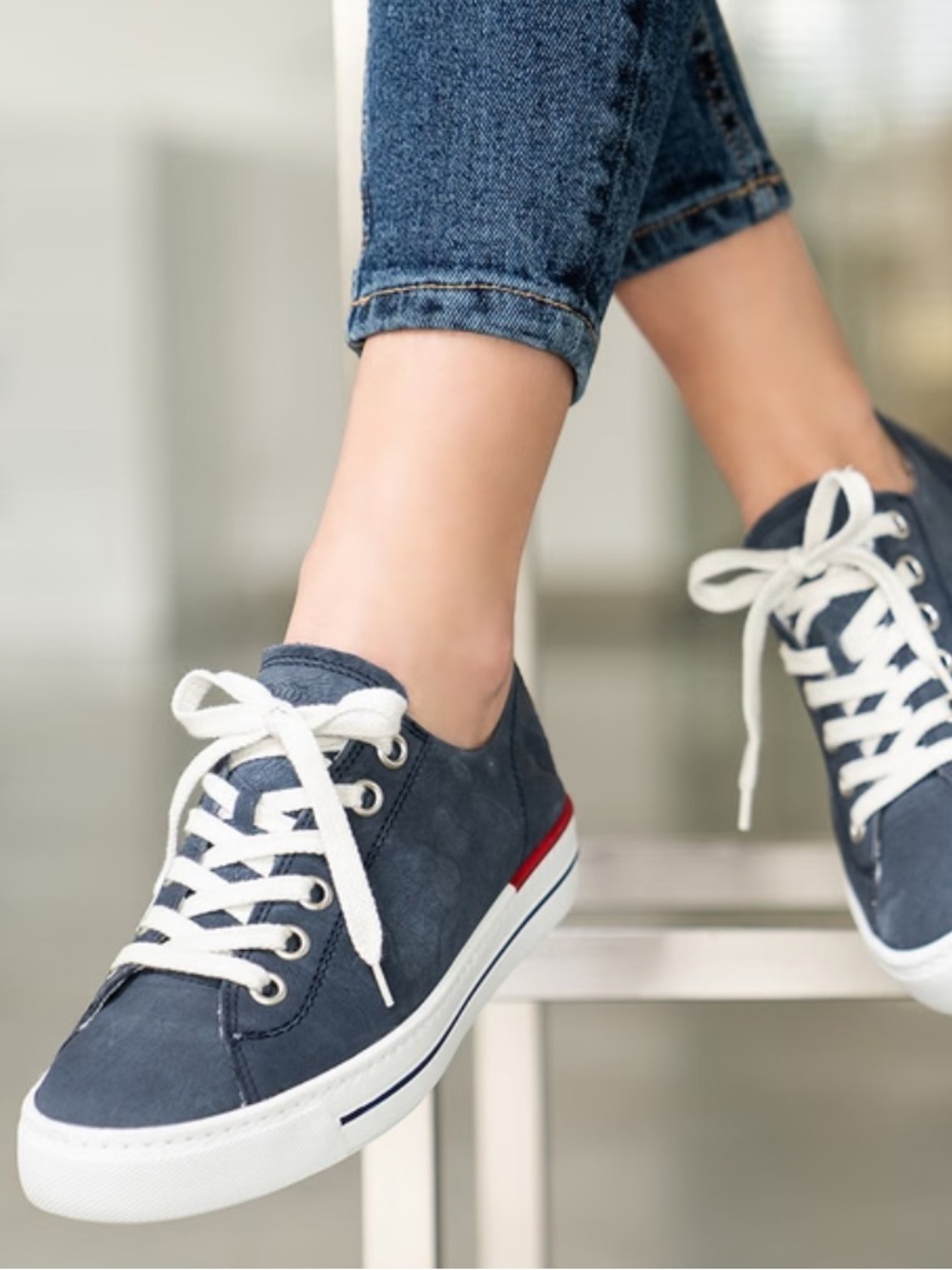 Paul Green Carly 2.0 Platform Sneaker, Blue Nubuk Sz 9